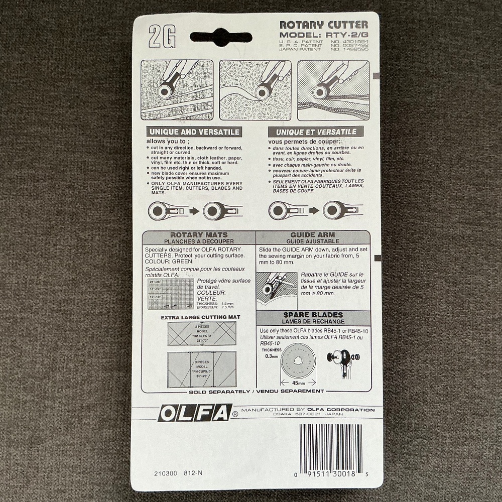 OLFA Rotary Cutter Model RTY-2/G 45 mm Diameter New in Package - Picture 2 of 2